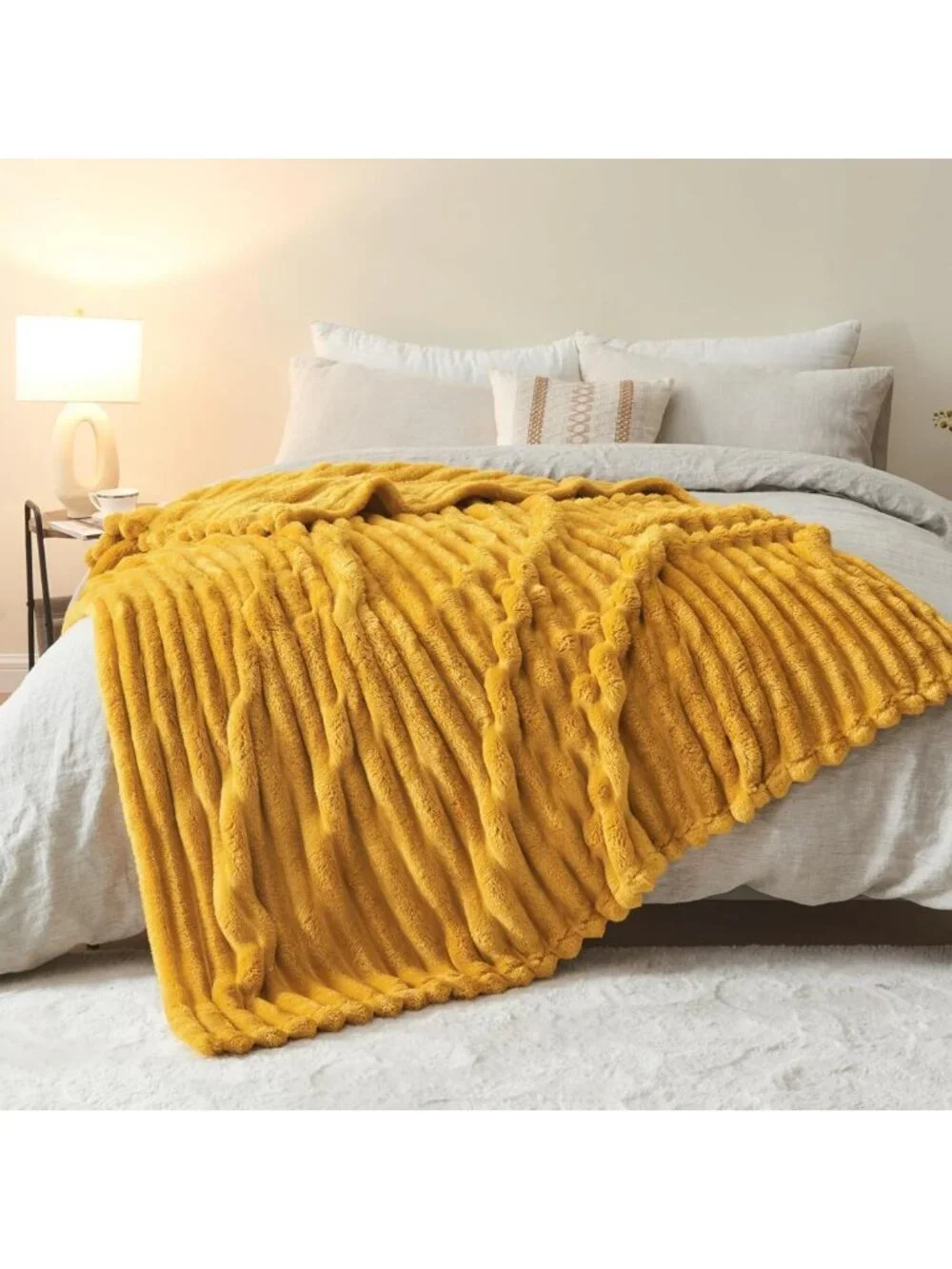 Cozy Mustard Yellow Soft Throw Blanket | Premium Silky Flannel Fleece
